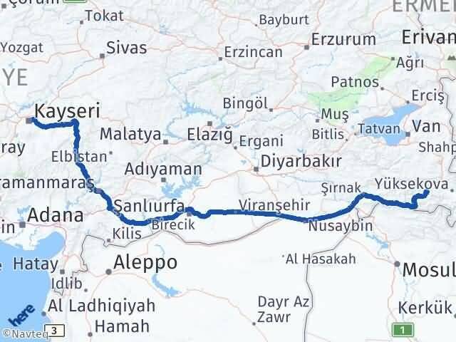 Hakkari Kocasinan Kayseri Arası Kaç Km - Yol Haritası