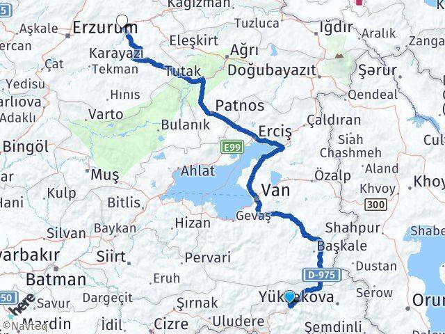 Hakkari Köprüköy Erzurum Arası Kaç Km - Yol Haritası