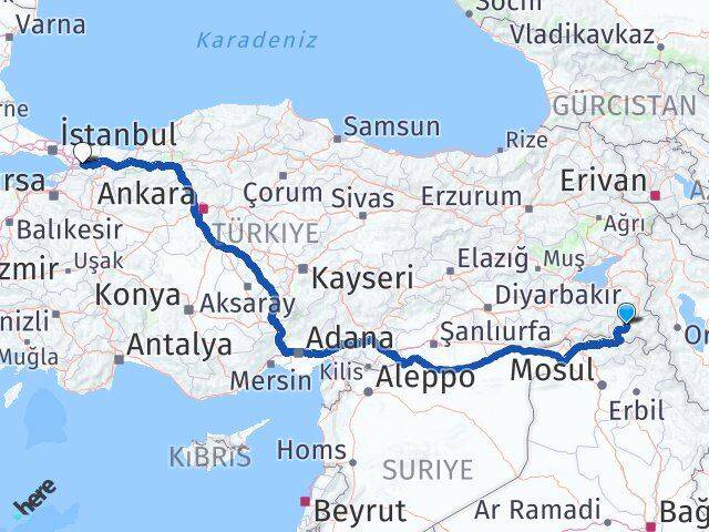Hakkari Körfez Kocaeli Arası Kaç Km - Yol Haritası