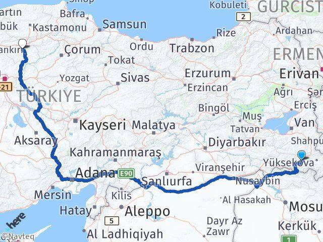 Hakkari Korgun Çankırı Arası Kaç Km - Yol Haritası