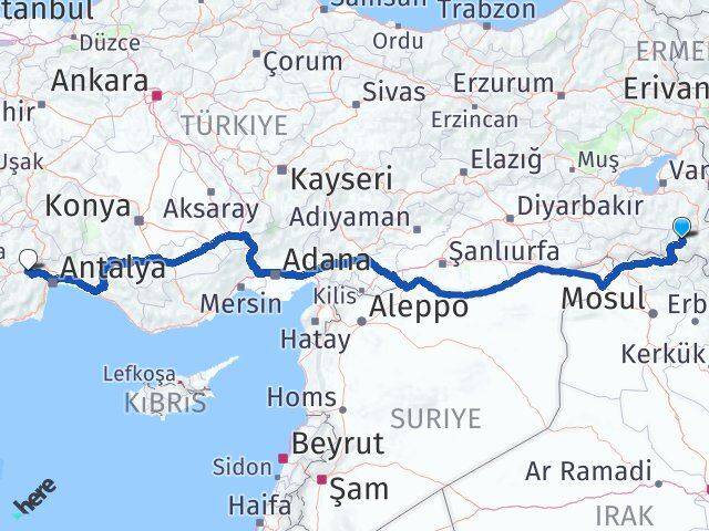 Hakkari Korkuteli Antalya Arası Kaç Km - Yol Haritası