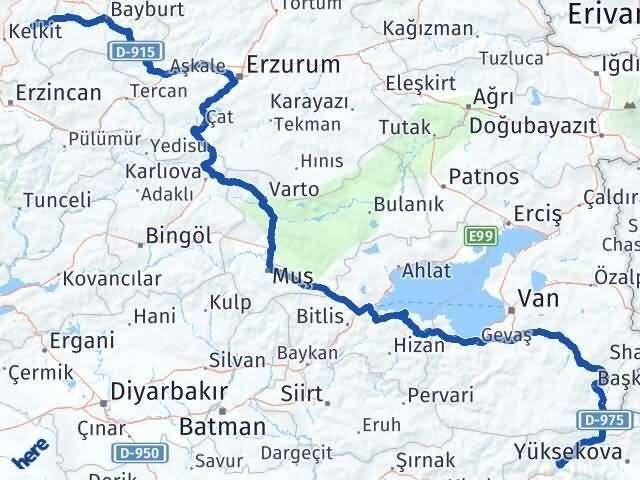 Hakkari Köse Gümüşhane Arası Kaç Km - Yol Haritası