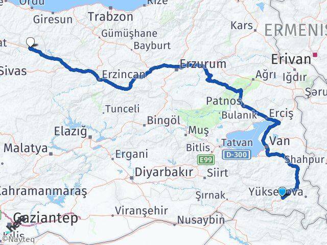 Hakkari Koyulhisar Sivas Arası Kaç Km - Yol Haritası