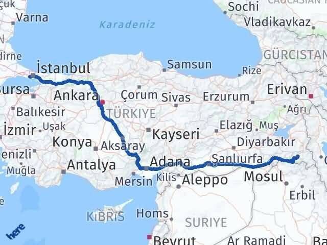 Hakkari Küçükçekmece İstanbul Arası Kaç Km - Yol Haritası
