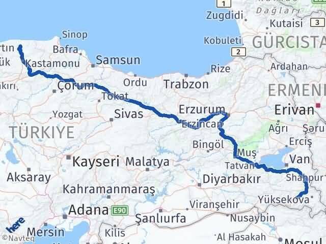 Hakkari Küre Kastamonu Arası Kaç Km - Yol Haritası