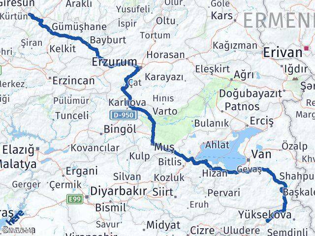 Hakkari Kürtün Gümüşhane Arası Kaç Km - Yol Haritası