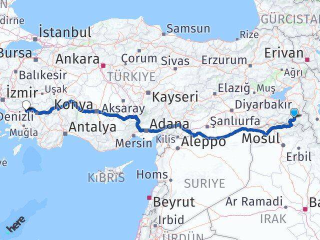 Hakkari Kuyucak Aydın Arası Kaç Km - Yol Haritası