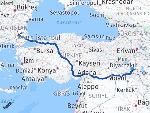 Hakkari Lalapaşa Edirne Arası Kaç Km - Yol Haritası