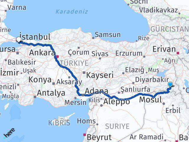 Hakkari Maltepe İstanbul Arası Kaç Km - Yol Haritası