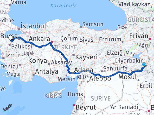 Hakkari Manyas Balıkesir Arası Kaç Km - Yol Haritası