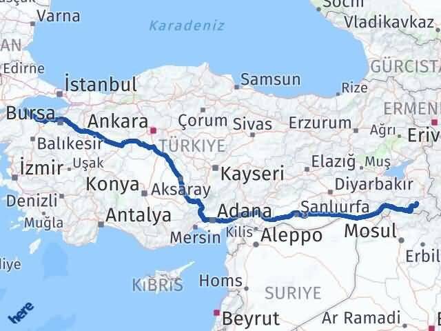 Hakkari Marmara Balıkesir Arası Kaç Km - Yol Haritası