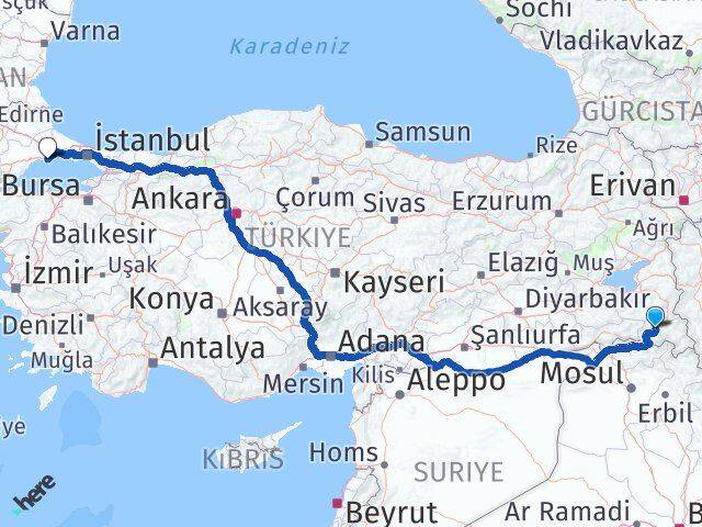 Hakkari Marmaraereğlisi Tekirdağ Arası Kaç Km - Yol Haritası