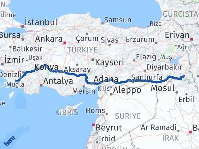 Hakkari Menteşe Muğla Arası Kaç Km - Yol Haritası