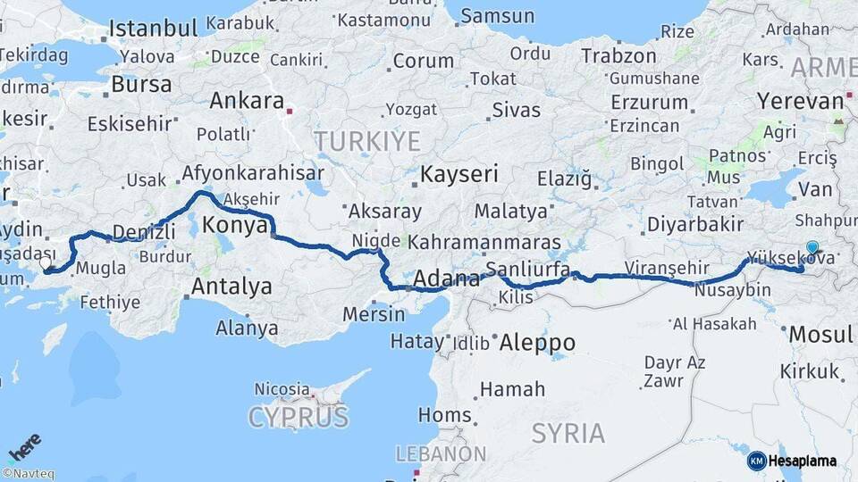 Hakkari Milas Muğla Arası Kaç Km - Yol Haritası