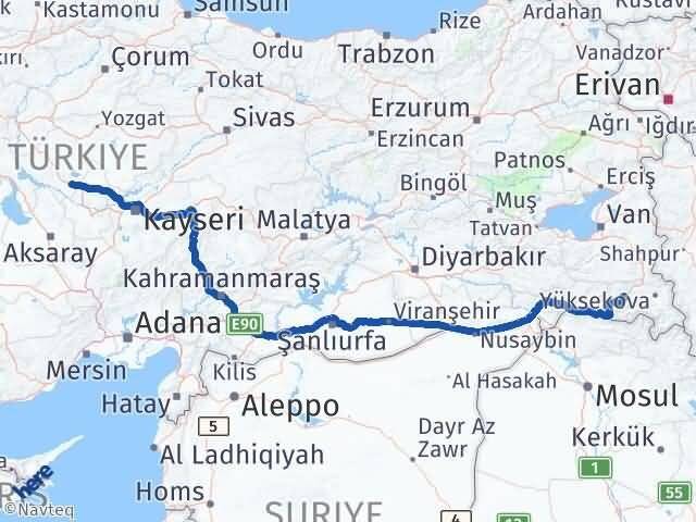 Hakkari Mucur Kırşehir Arası Kaç Km - Yol Haritası