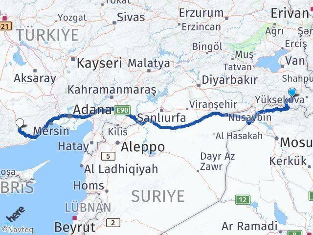 Hakkari Mut Mersin Arası Kaç Km - Yol Haritası