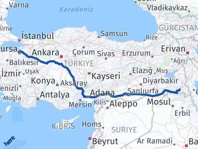 Hakkari Nilüfer Bursa Arası Kaç Km - Yol Haritası