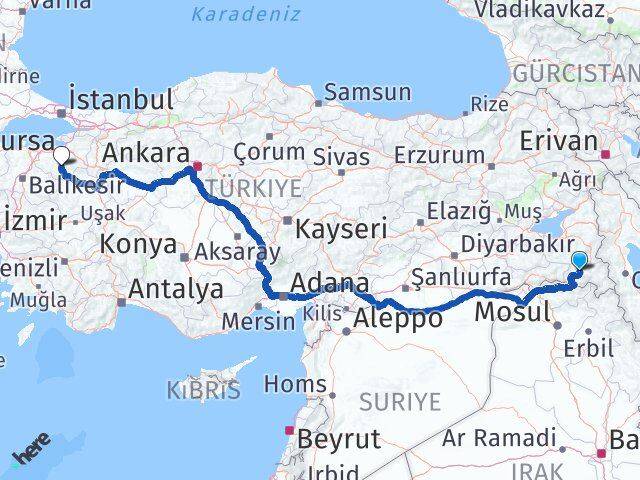 Hakkari Orhaneli Bursa Arası Kaç Km - Yol Haritası