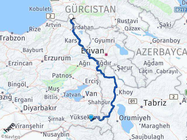 Hakkari Posof Ardahan Arası Kaç Km - Yol Haritası