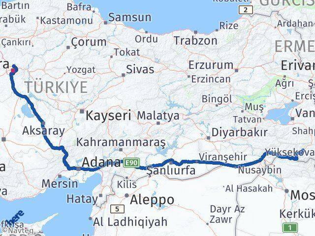 Hakkari Pursaklar Ankara Arası Kaç Km - Yol Haritası