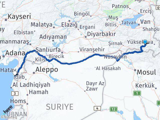 Hakkari Samandağ Hatay Arası Kaç Km - Yol Haritası