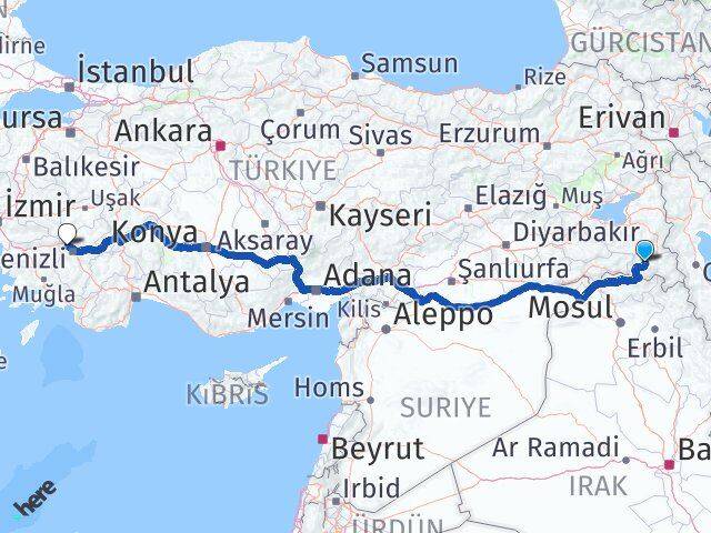 Hakkari Sarayköy Denizli Arası Kaç Km - Yol Haritası
