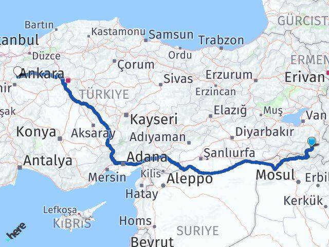 Hakkari Sarıcakaya Eskişehir Arası Kaç Km - Yol Haritası