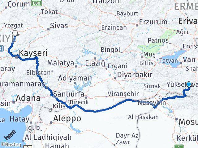 Hakkari Sarıkaya Yozgat Arası Kaç Km - Yol Haritası