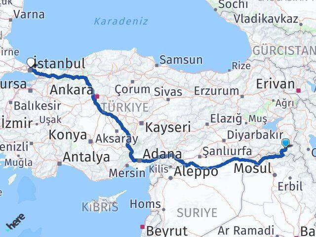 Hakkari Sarıyer İstanbul Arası Kaç Km - Yol Haritası