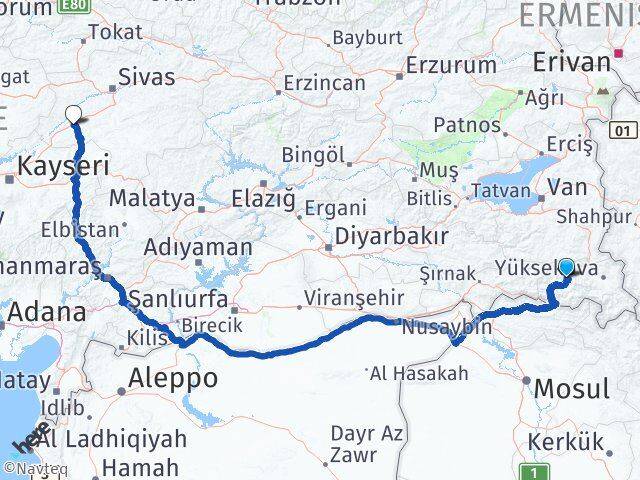 Hakkari Şarkışla Sivas Arası Kaç Km - Yol Haritası