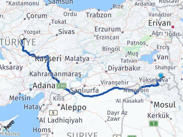 Hakkari Şefaatli Yozgat Arası Kaç Km - Yol Haritası