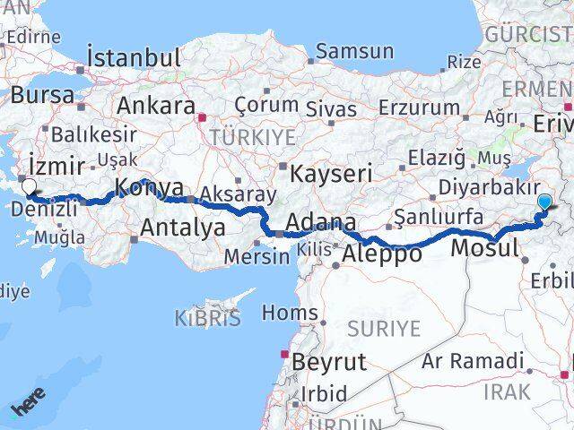 Hakkari Selçuk İzmir Arası Kaç Km - Yol Haritası