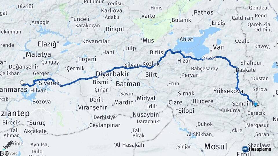 Hakkari Şemdinli Adıyaman Arası Kaç Km - Yol Haritası