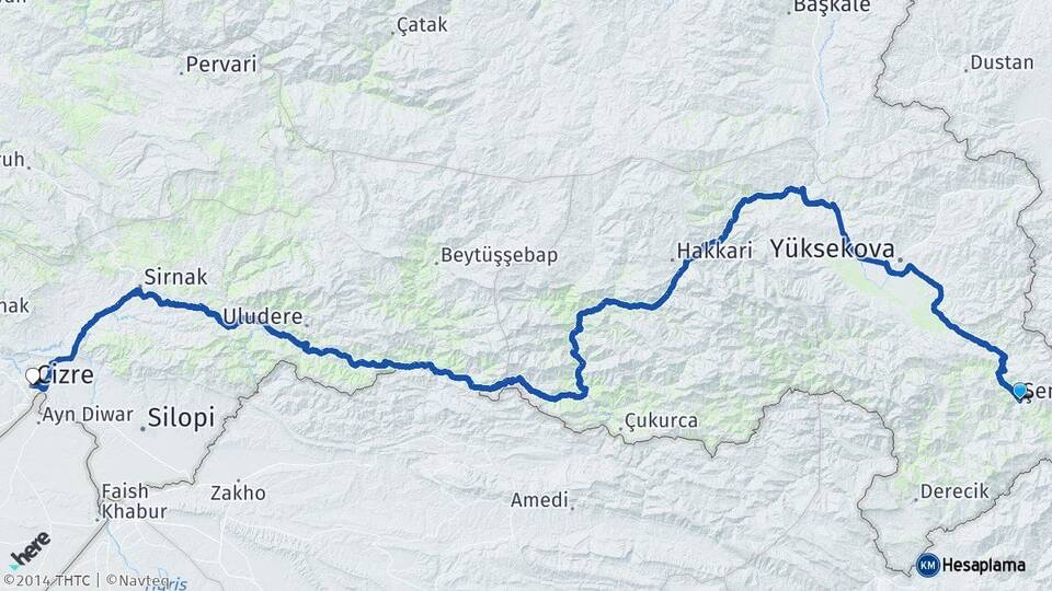 Hakkari Şemdinli Cizre Şırnak Arası Kaç Km - Yol Haritası