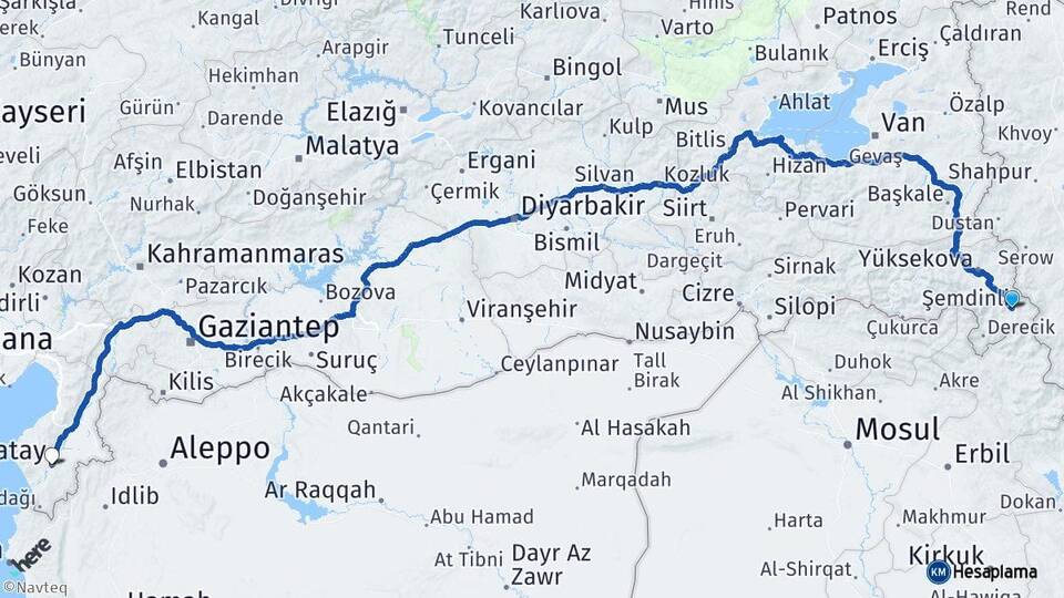 Hakkari Şemdinli Hatay Arası Kaç Km - Yol Haritası