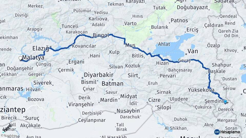 Hakkari Şemdinli Malatya Arası Kaç Km - Yol Haritası