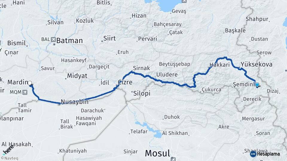 Hakkari Şemdinli Mardin Arası Kaç Km - Yol Haritası
