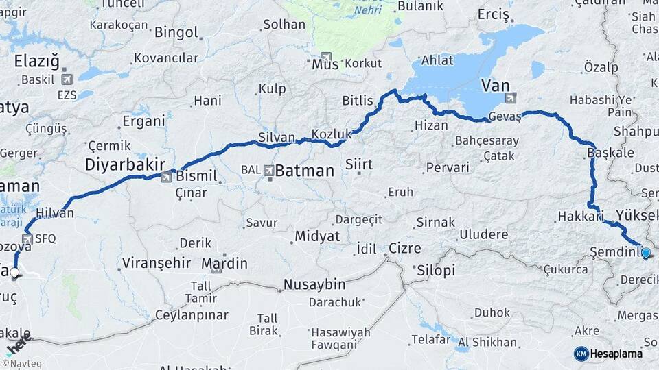 Hakkari Şemdinli Şanlıurfa Arası Kaç Km - Yol Haritası