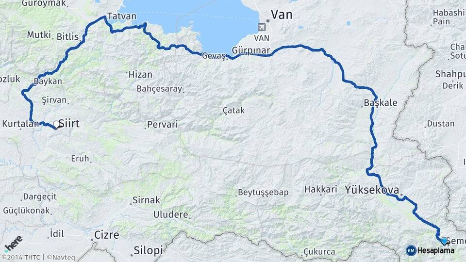 Hakkari Şemdinli Siirt Arası Kaç Km - Yol Haritası