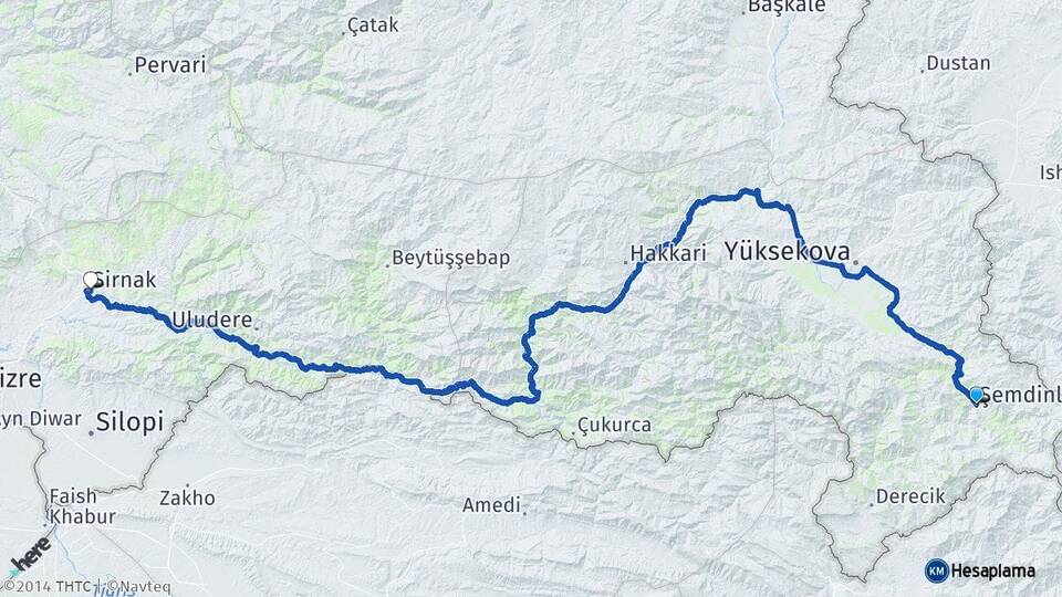 Hakkari Şemdinli Şırnak Arası Kaç Km - Yol Haritası