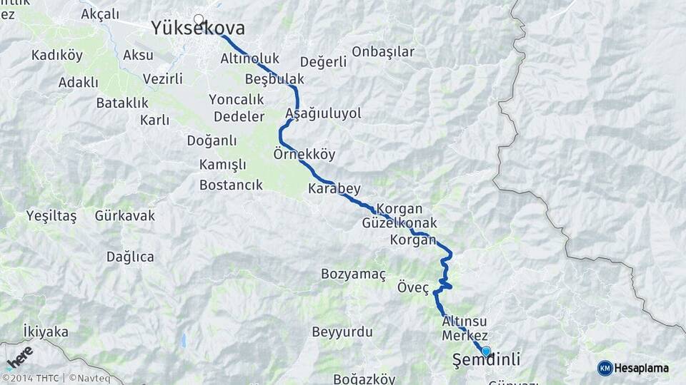Hakkari Şemdinli Yüksekova Arası Kaç Km - Yol Haritası