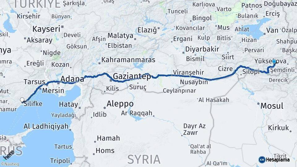 Hakkari Silifke Mersin Arası Kaç Km - Yol Haritası