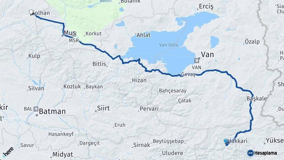 Hakkari Solhan Bingöl Arası Kaç Km - Yol Haritası