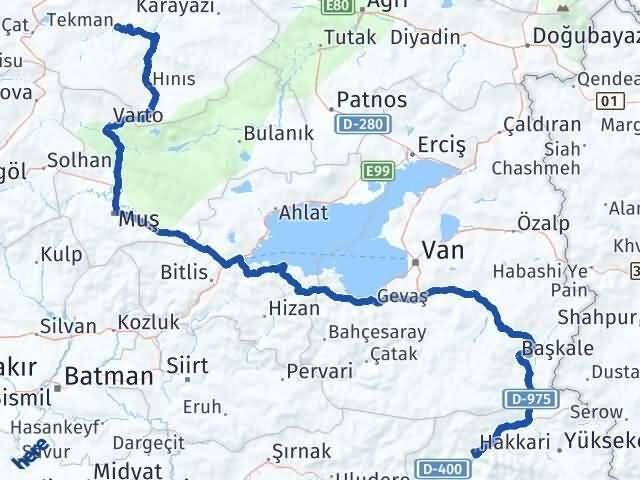 Hakkari Tekman Erzurum Arası Kaç Km - Yol Haritası