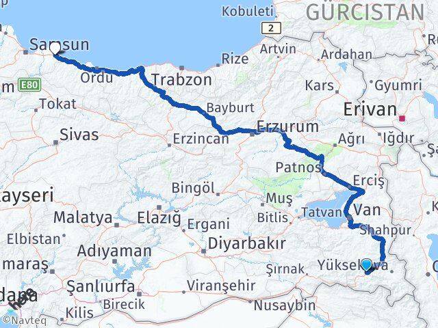 Hakkari Terme Samsun Arası Kaç Km - Yol Haritası