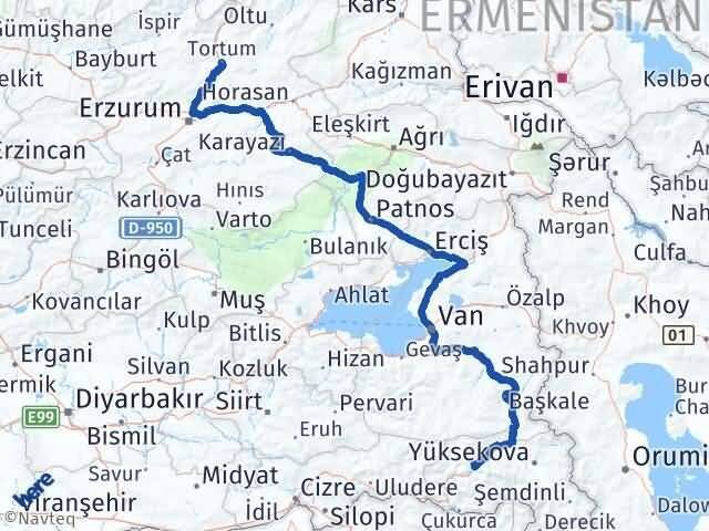 Hakkari Tortum Erzurum Arası Kaç Km - Yol Haritası