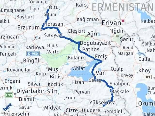 Hakkari Uzundere Erzurum Arası Kaç Km - Yol Haritası
