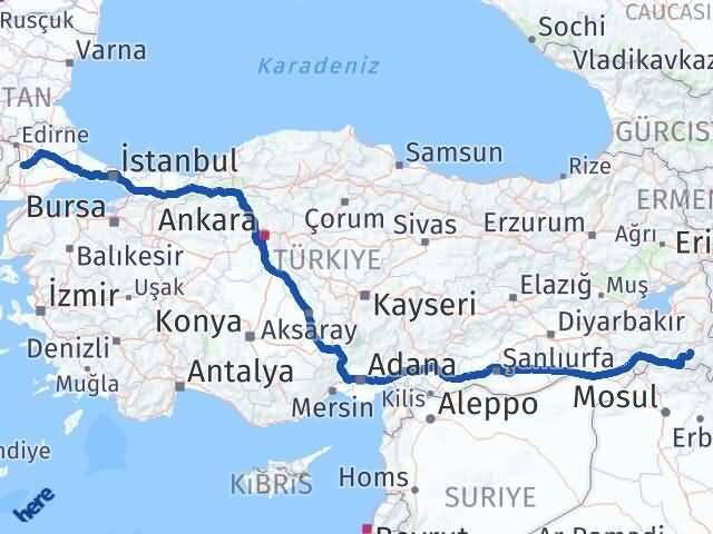 Hakkari Uzunköprü Edirne Arası Kaç Km - Yol Haritası