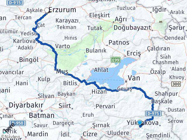 Hakkari Yakutiye Erzurum Arası Kaç Km - Yol Haritası