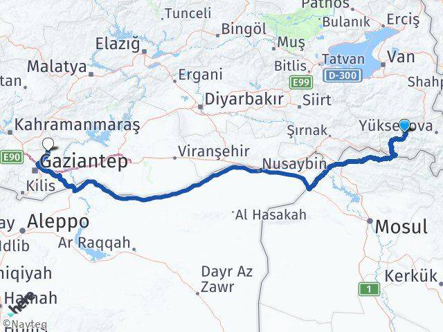 Hakkari Yavuzeli Gaziantep Arası Kaç Km - Yol Haritası